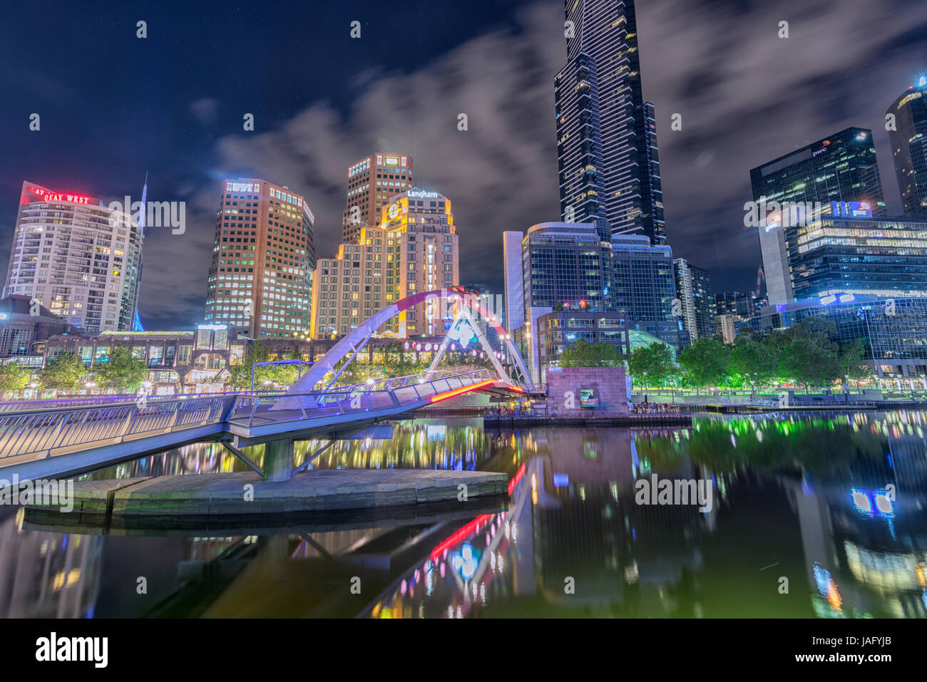The Beautiful Melbourne City At Night With Colorful City Lights