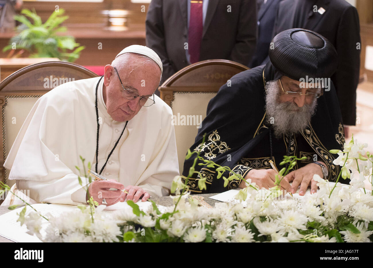 Pope Francis and Pope Tawadros II, spiritual leader of Egypt's Orthodox