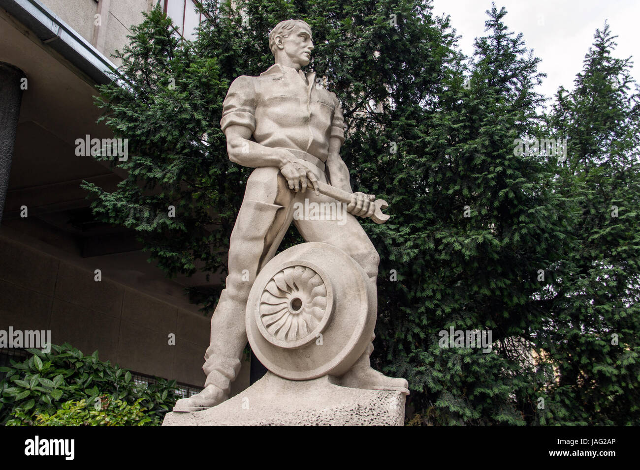 Belgrade, Serbia - Social Realism style stone statue of the Working Man from the Yugoslavian Communist era Stock Photo