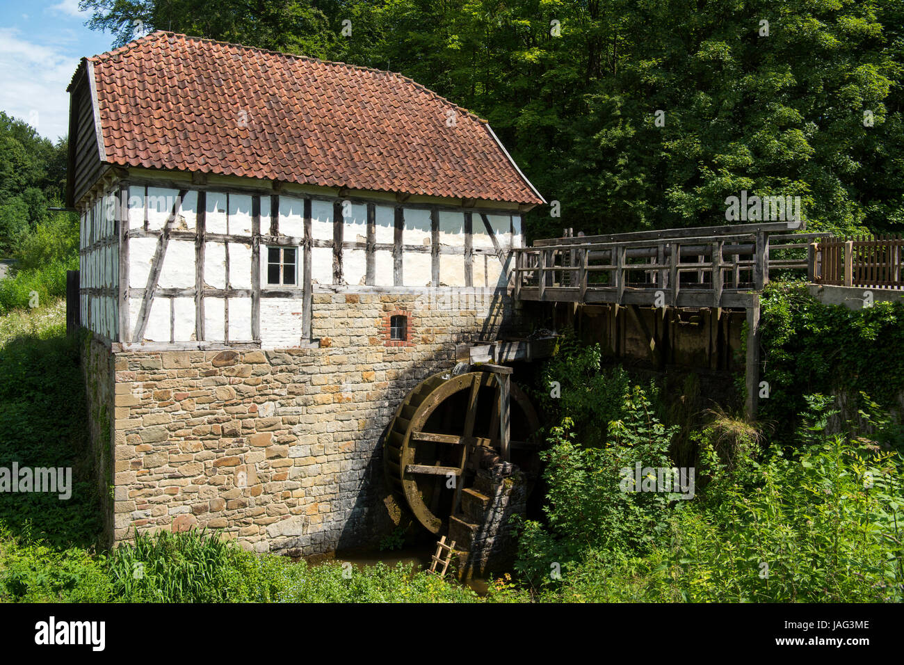Deutschland, Nordrhein-Westfalen, Detmold, LWL-Freilichtmuseum, das größte Freilichtmuseum Deutschlands , Wassermühle Stock Photo