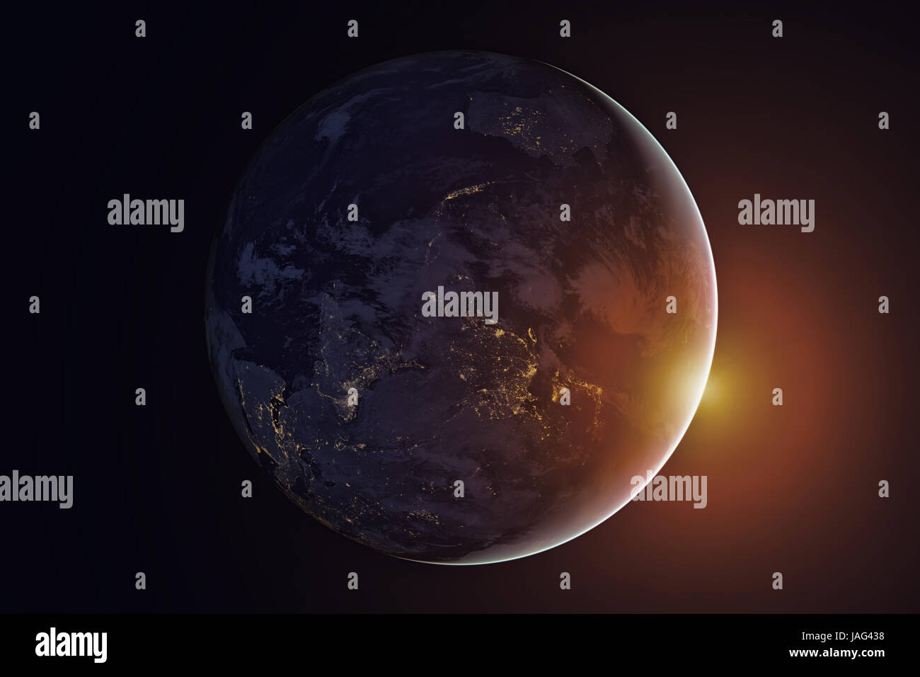 The Earth from space at night. Asia and Australia. Elements of this image furnished by NASA. Stock Photo