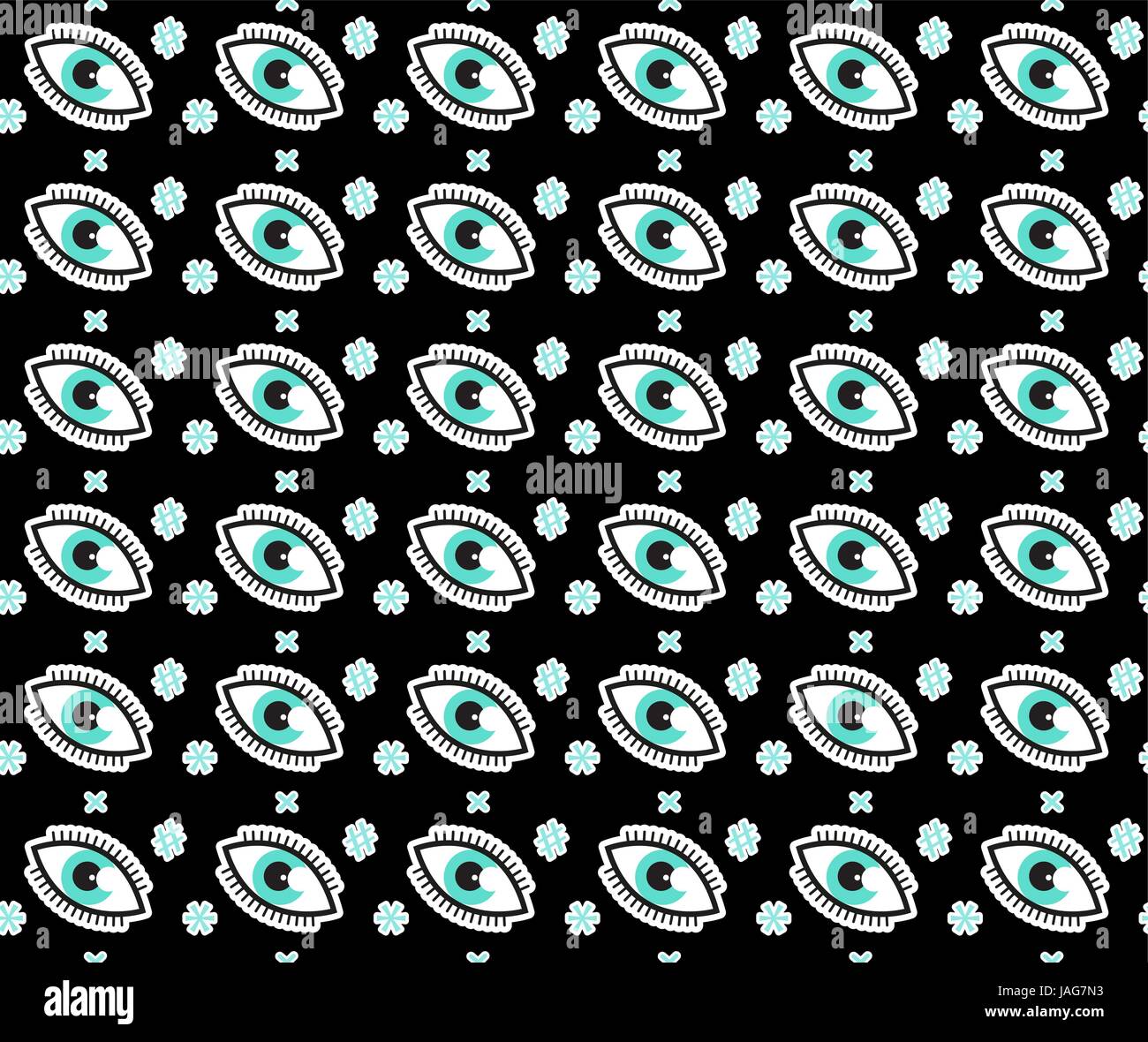 Eye seamless pattern in comic style, pop art. Colorful endless background, repeating texture. Vector illustration. Stock Vector