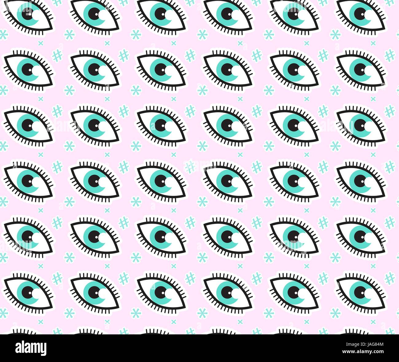Eye seamless pattern in comic style, pop art. Colorful endless background, repeating texture. Vector illustration. Stock Vector