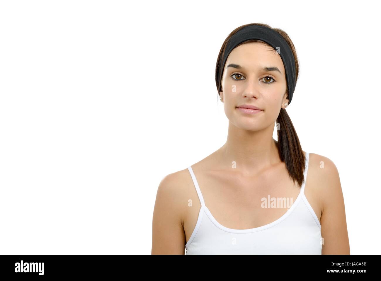 Portrait of a young brunette woman isolated on a white background Stock ...