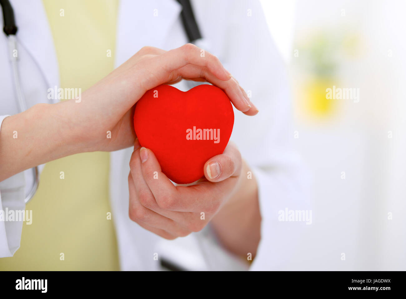 Female doctor with stethoscope holding heart Stock Photo - Alamy