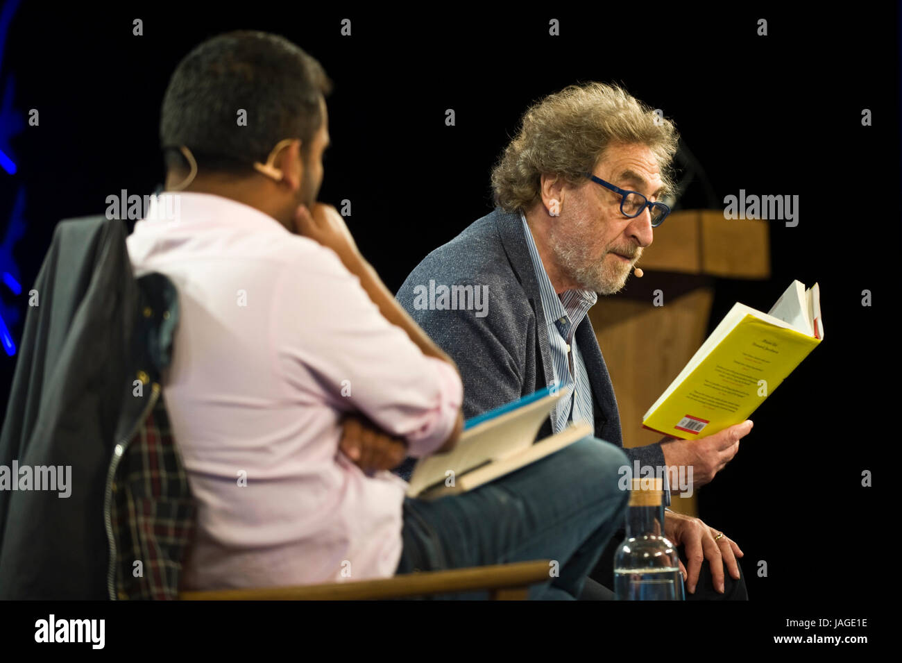 Howard Jacobson speaking about his writing on stage at Hay Festival 2017 Hay-on-Wye Powys Wales UK Stock Photo