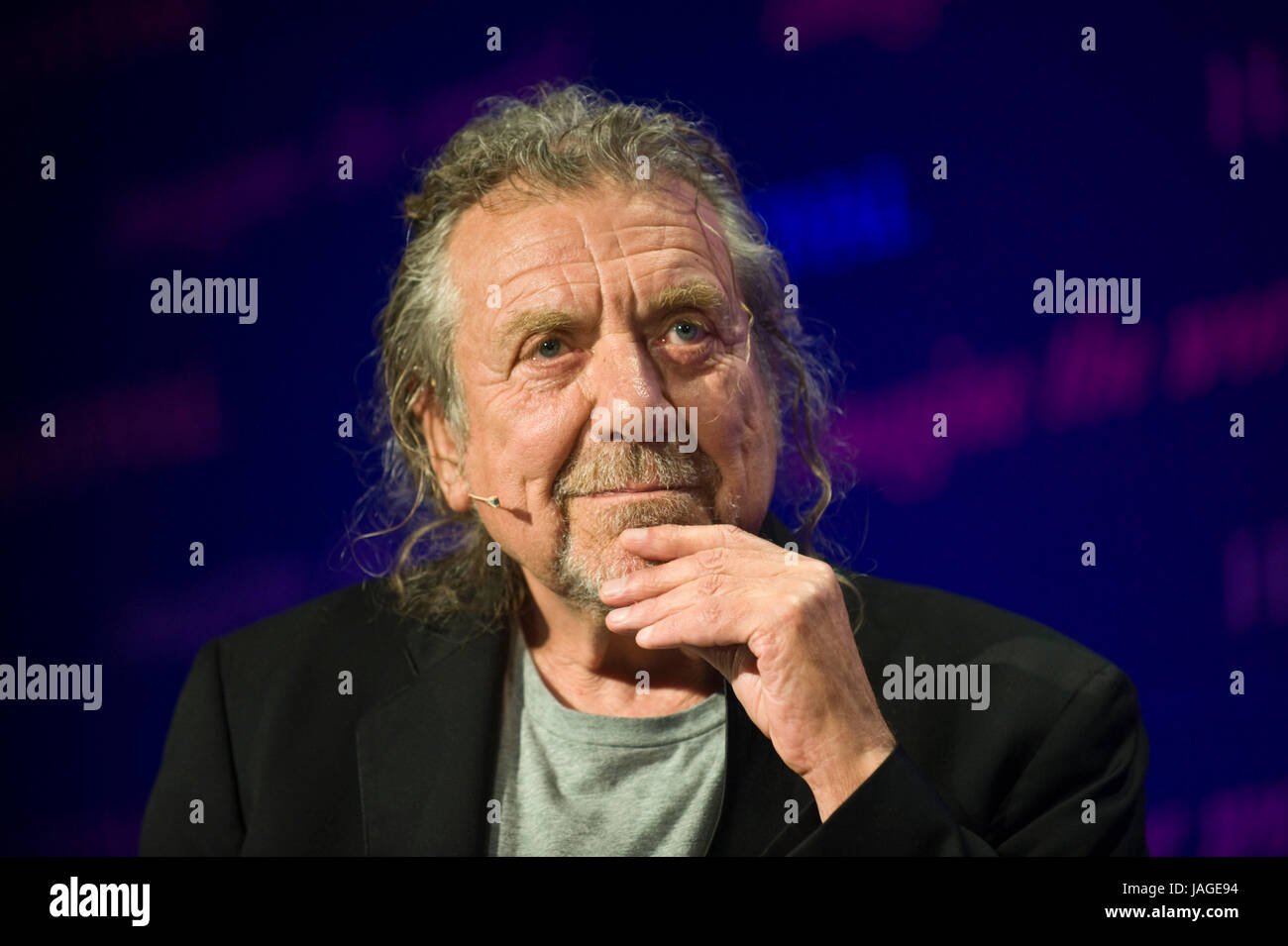 Robert Plant legendary singer songwriter & musician pictured on stage at Hay Festival of Literature and the Arts 2017 Hay on Wye Powys Wales UK Stock Photo