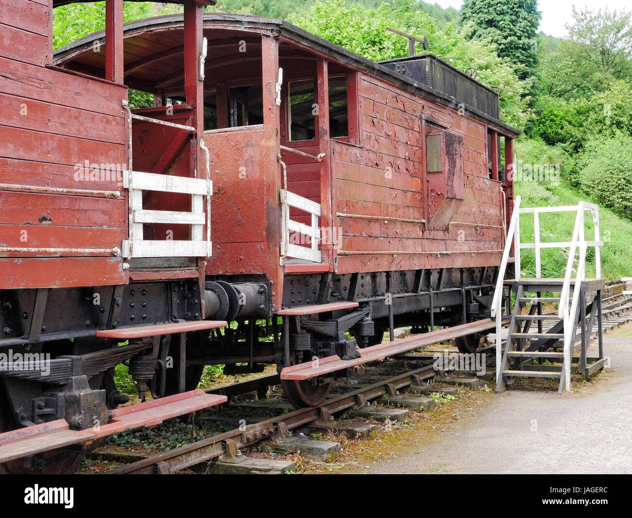 Old train carriages on Cromford and High Peak Railway, High Peak Junction, Cromford, Derbyshire, UK Stock Photo