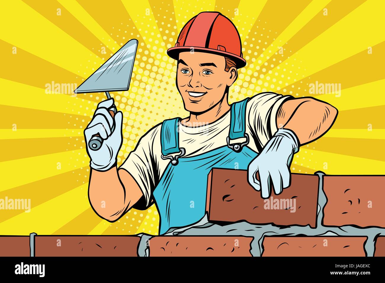Builder brickwork. Construction and repair. Pop art retro vector illustration Stock Vector