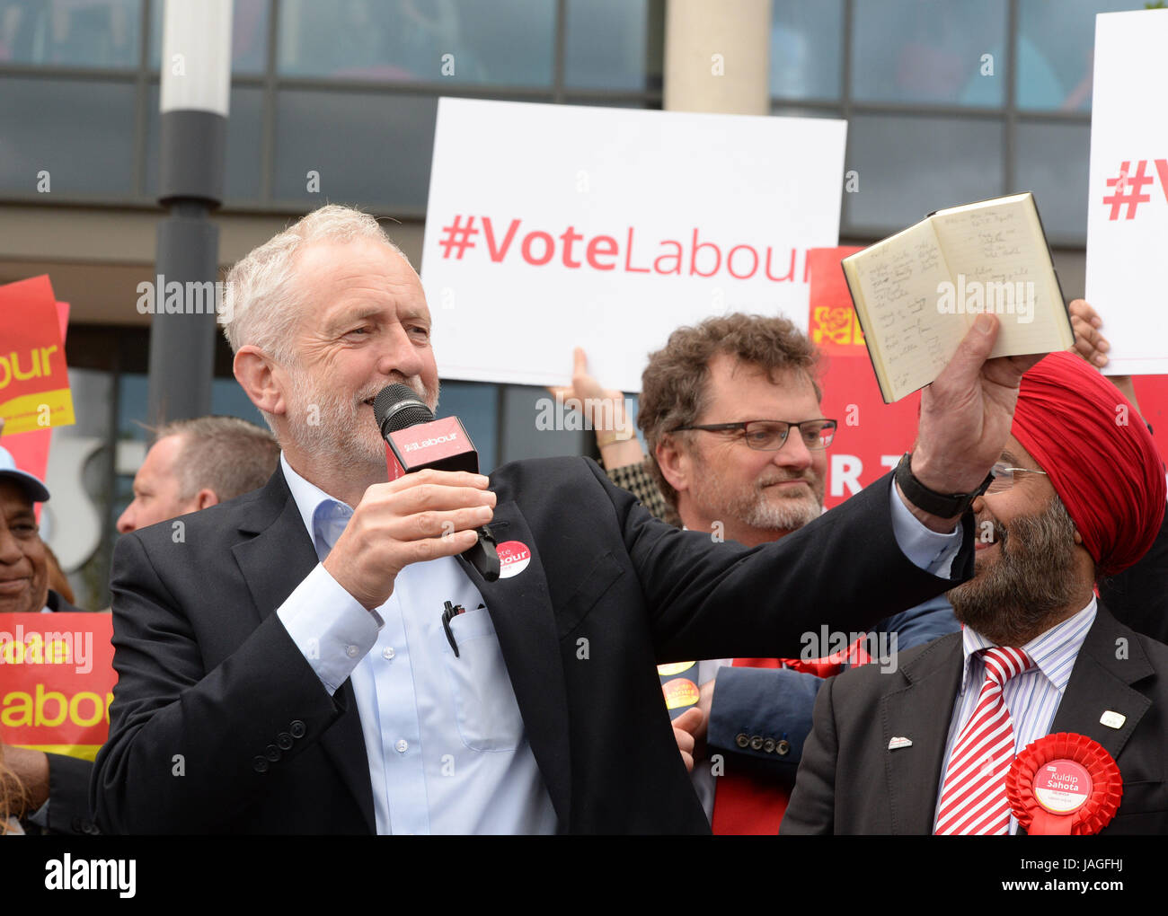 Labour leader Jeremy Corbyn gives a stump speech during General Election campaigning in Telford. Stock Photo
