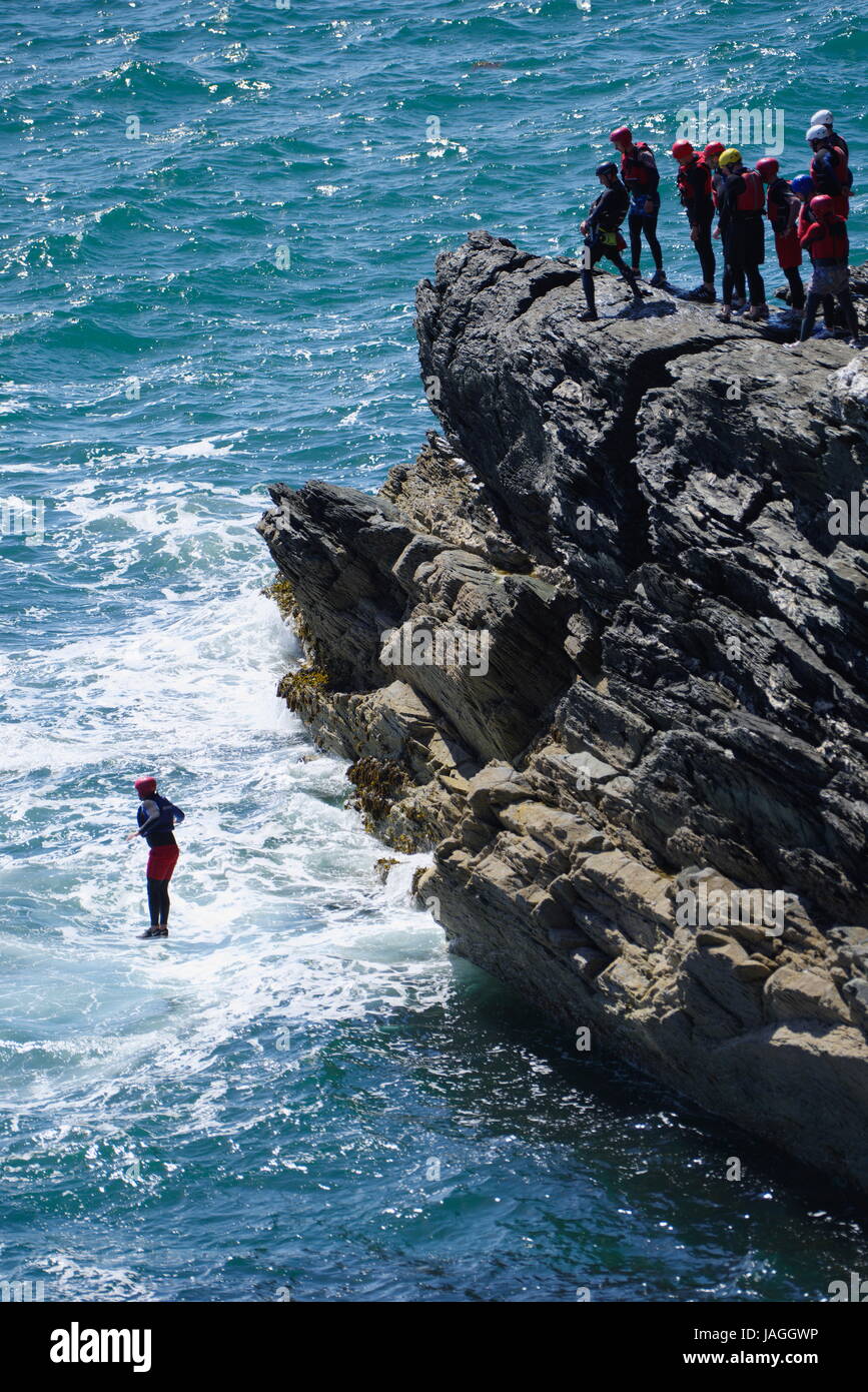 Coasteering, Porth Dafarch Stock Photo - Alamy