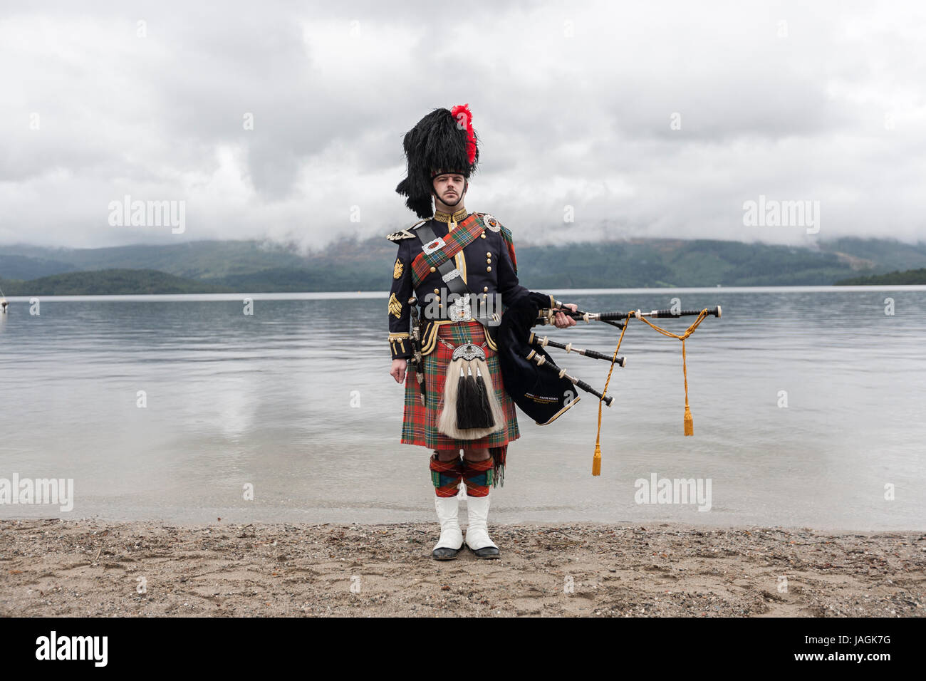 Kevin McLean is a traditional Scottish Bagpiper. Stock Photo