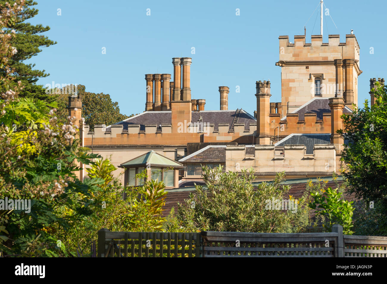 Government house next to Royal Botanic Gardens, Sydney, NSW, Australia. Stock Photo
