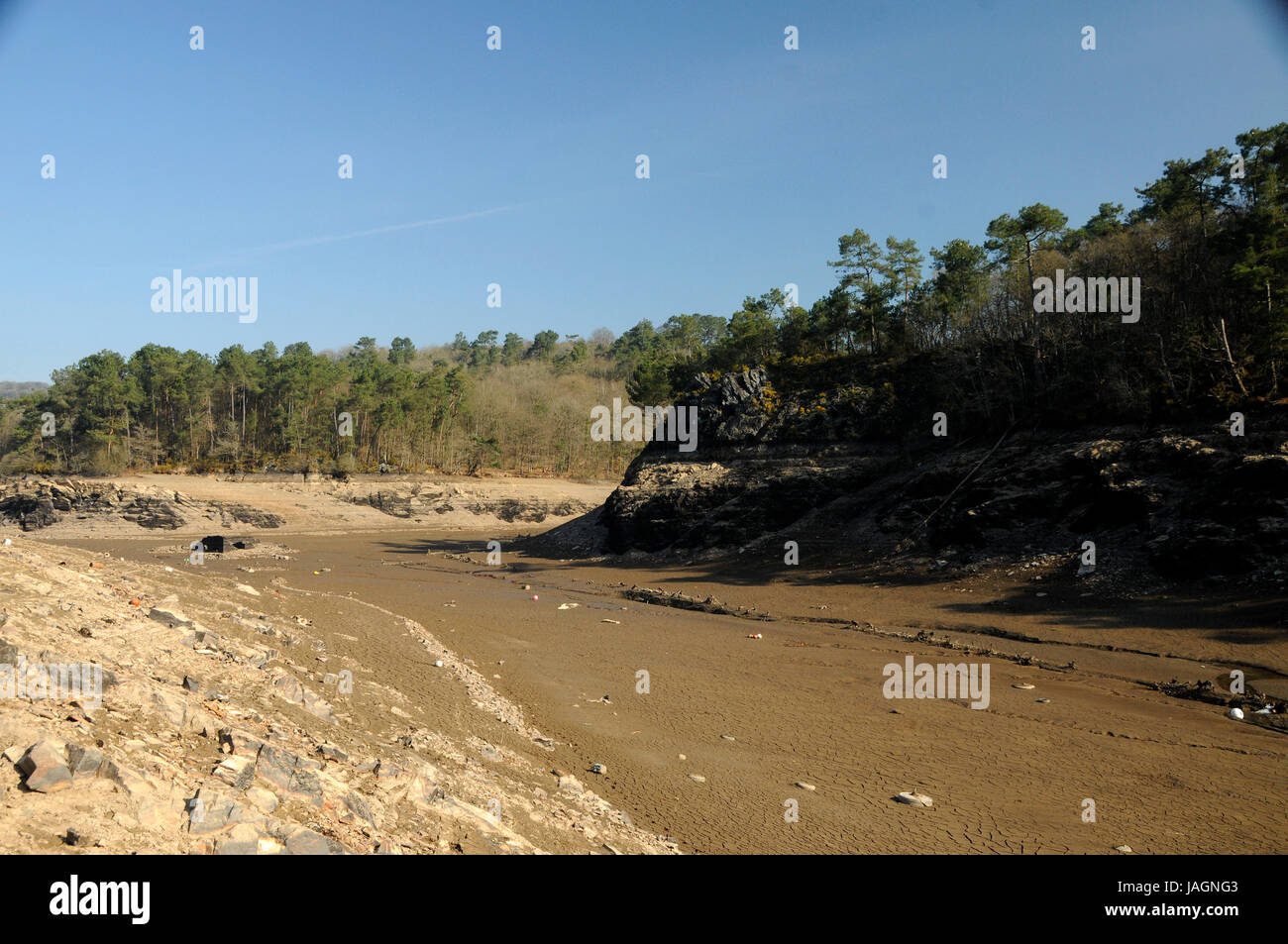 Lake Guerlédan, central Brittany, being drained for the first time in