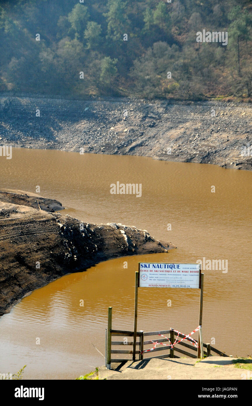 Lake Guerlédan, central Brittany, being drained for the first time in
