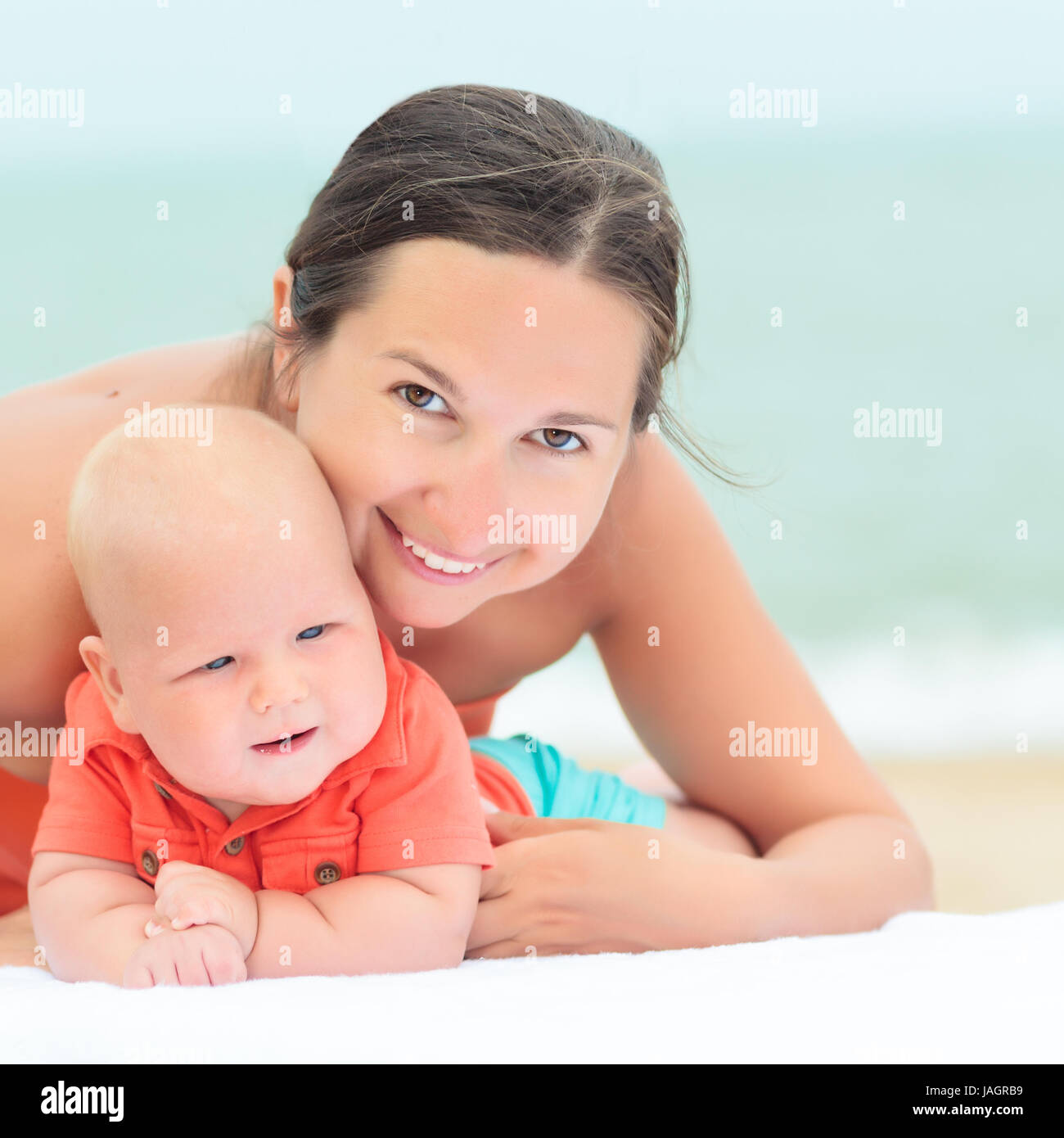 Baby and mom are relaxing on