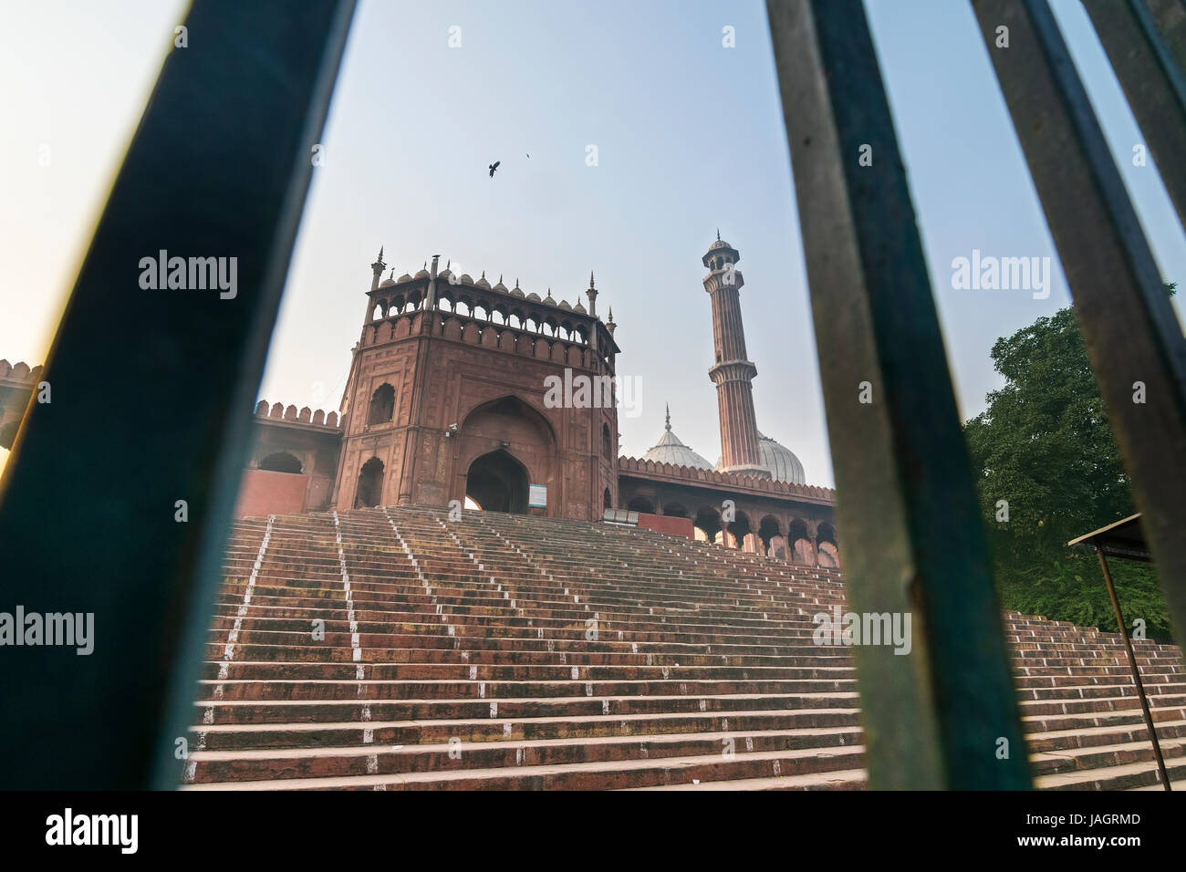 Entrance gate of the Masjid-i Jahan-Numa commonly known as the Jama Masjid of Delhi, is one of the largest mosques in India, built by Mughal emperor S Stock Photo
