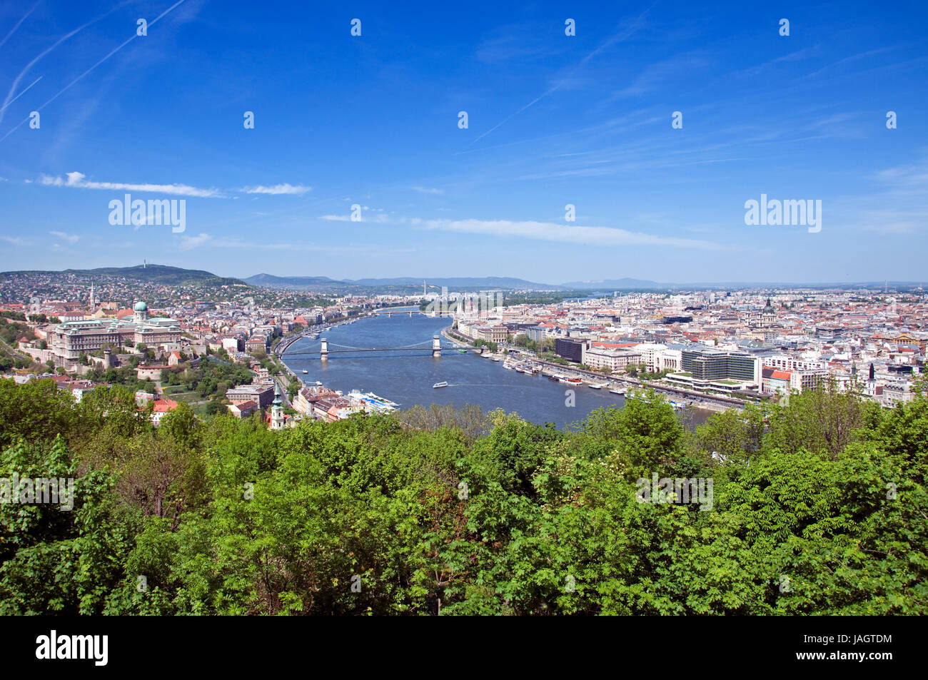 skyline of budapest and river danube in summer Stock Photo