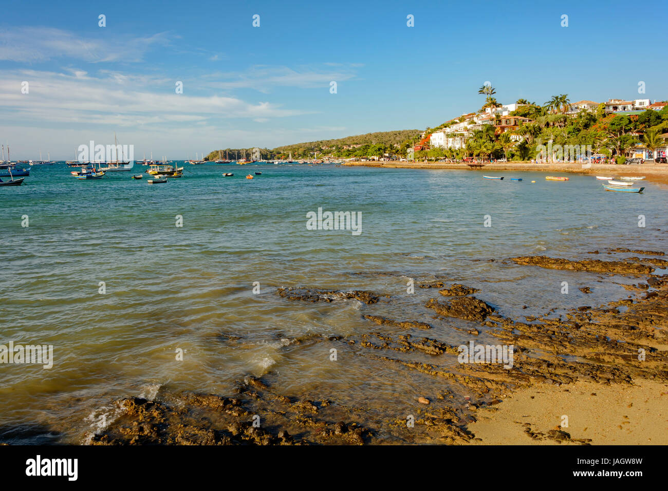 Orla Bardot in the city of Buzios with its typical architecture and boats on a summer afternoon Stock Photo