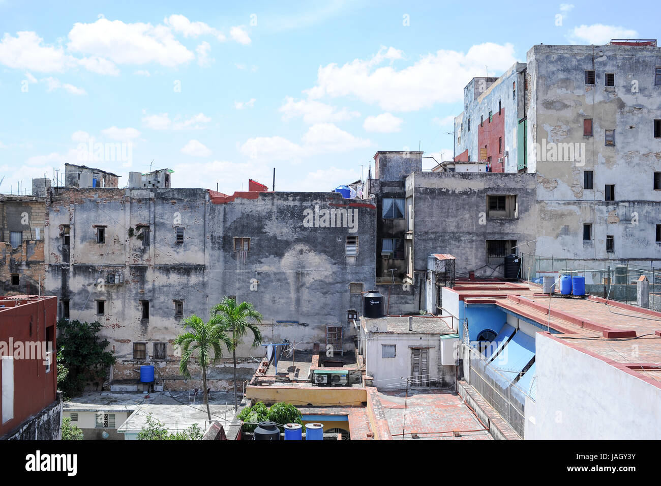Scenic view of crumbling buildings in havana from the famous terrace of La Guarida restaurant Stock Photo