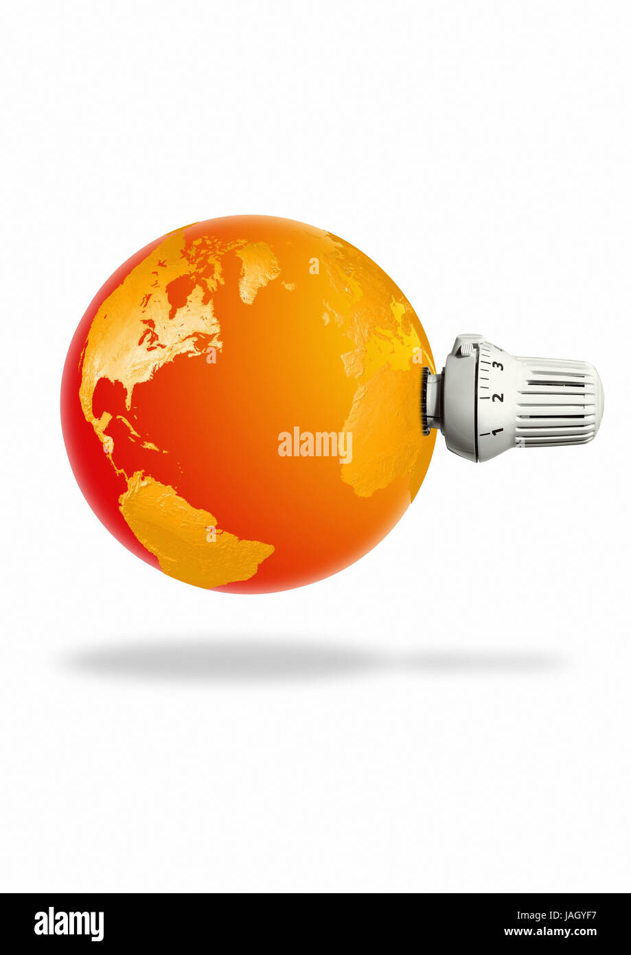 Icon,climate warming,ground with thermostat valve, Stock Photo