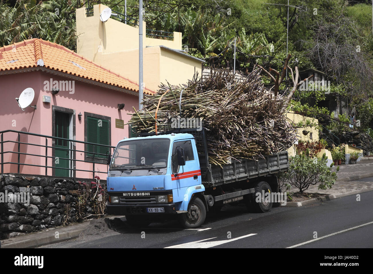 Portugal,Madeira,Funchal,street scene,truck,completely charged, Stock Photo
