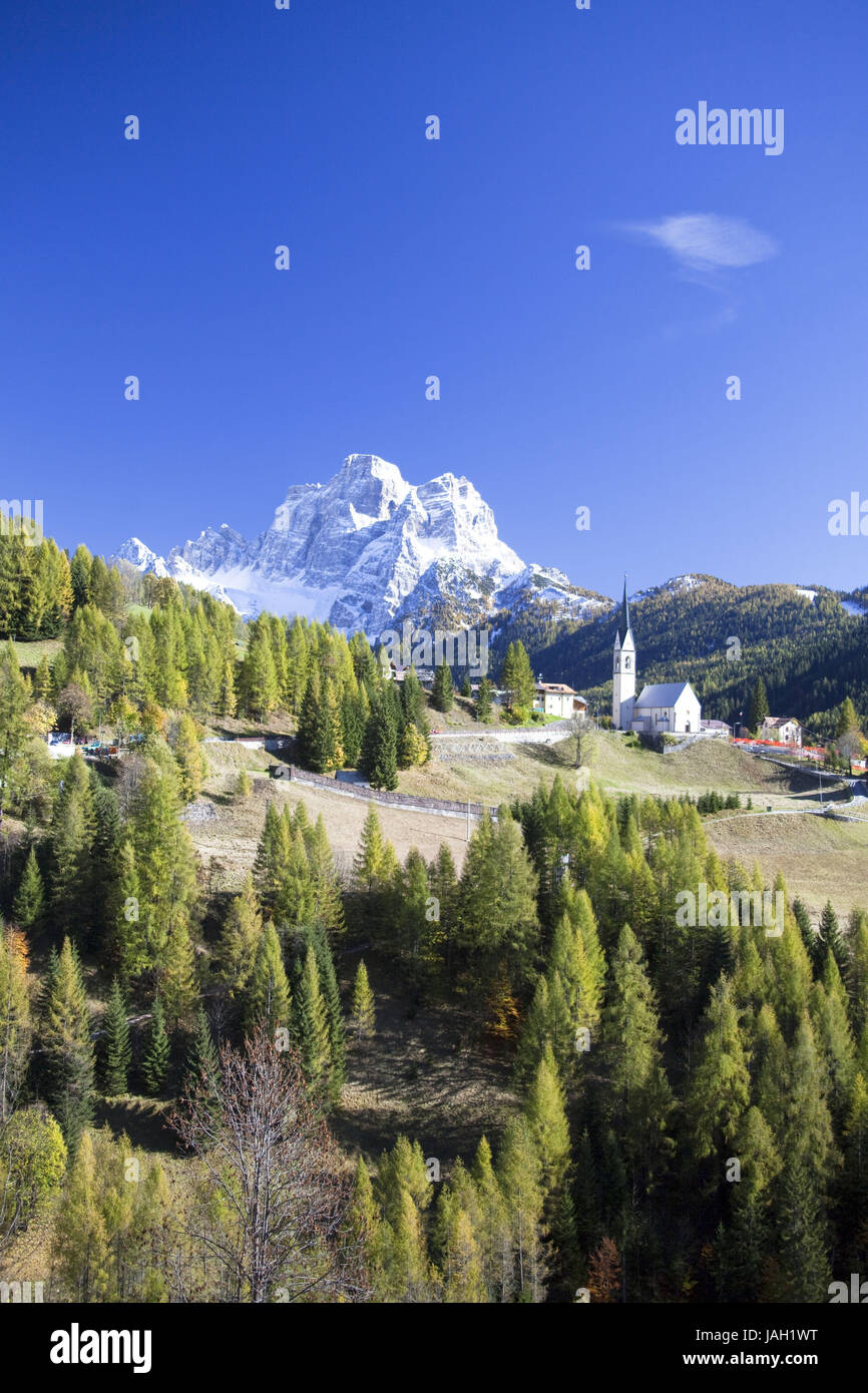 Italy,the Dolomites,Selva Tu Cadore,Monte Pelmo,snowy,autumn, Stock Photo
