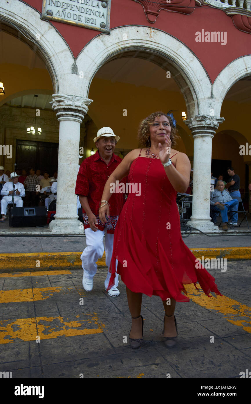 Mexico,Yucatan,Merida,capital,space of the independence,city hall,Palacio Municipal,dance couple, Stock Photo