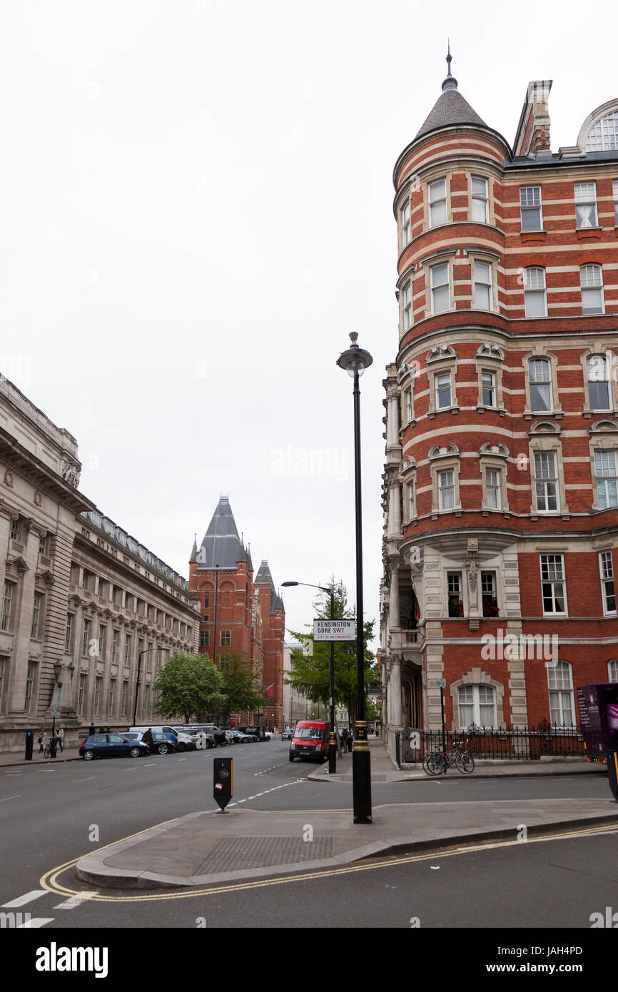 London, United Kingdom, 7 may 2017: houses on corner of kensington gore and prince consort road with royal college of music in the background Stock Photo