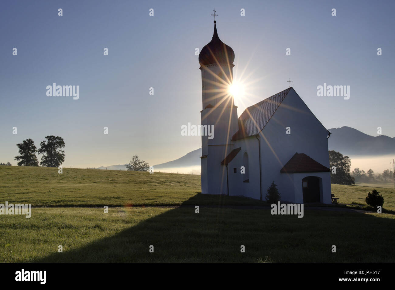Germany,Bavaria,Upper Bavaria,Tölzer country,church,Saint Johannisrain,mountain Penz, Stock Photo