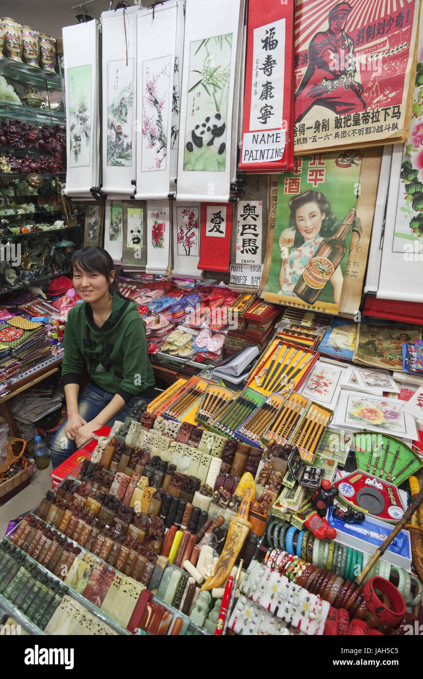 China,Peking,Hong Qiao Pearl Market,souvenir business,shop assistant, Stock Photo