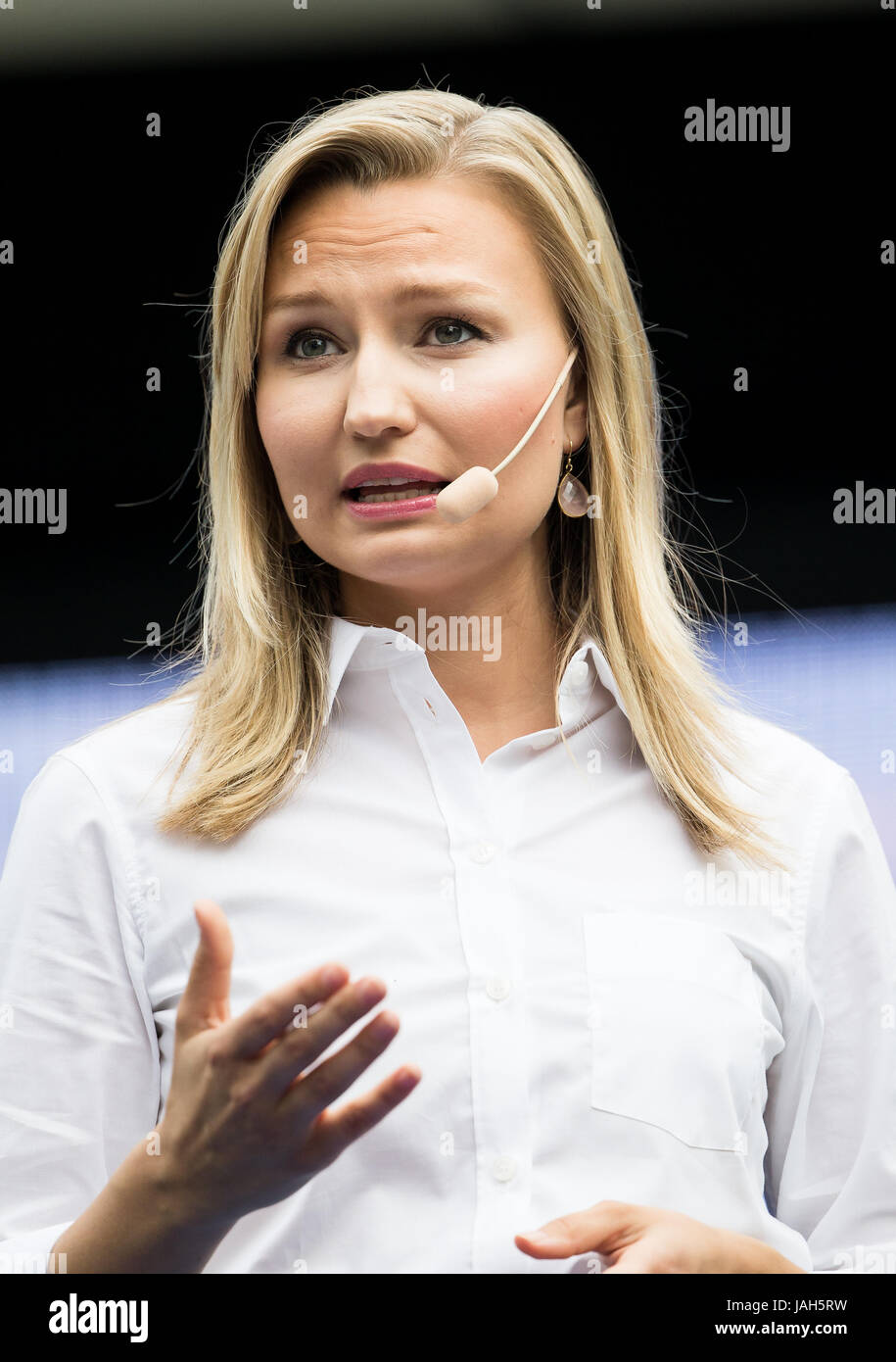 VISBY, SWEDEN. 6th July 2016. Ebba Busch Thor, the leader of swedens christ democrats during a speech in Almedalen. Stock Photo