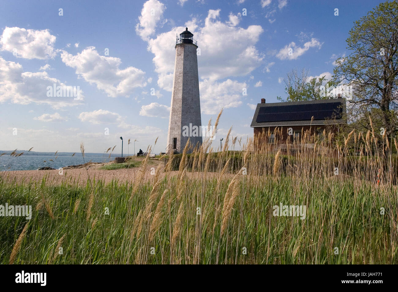 The lighthouse and Lighthouse Poiint Park - New Haven, Connecticut, US Stock Photo