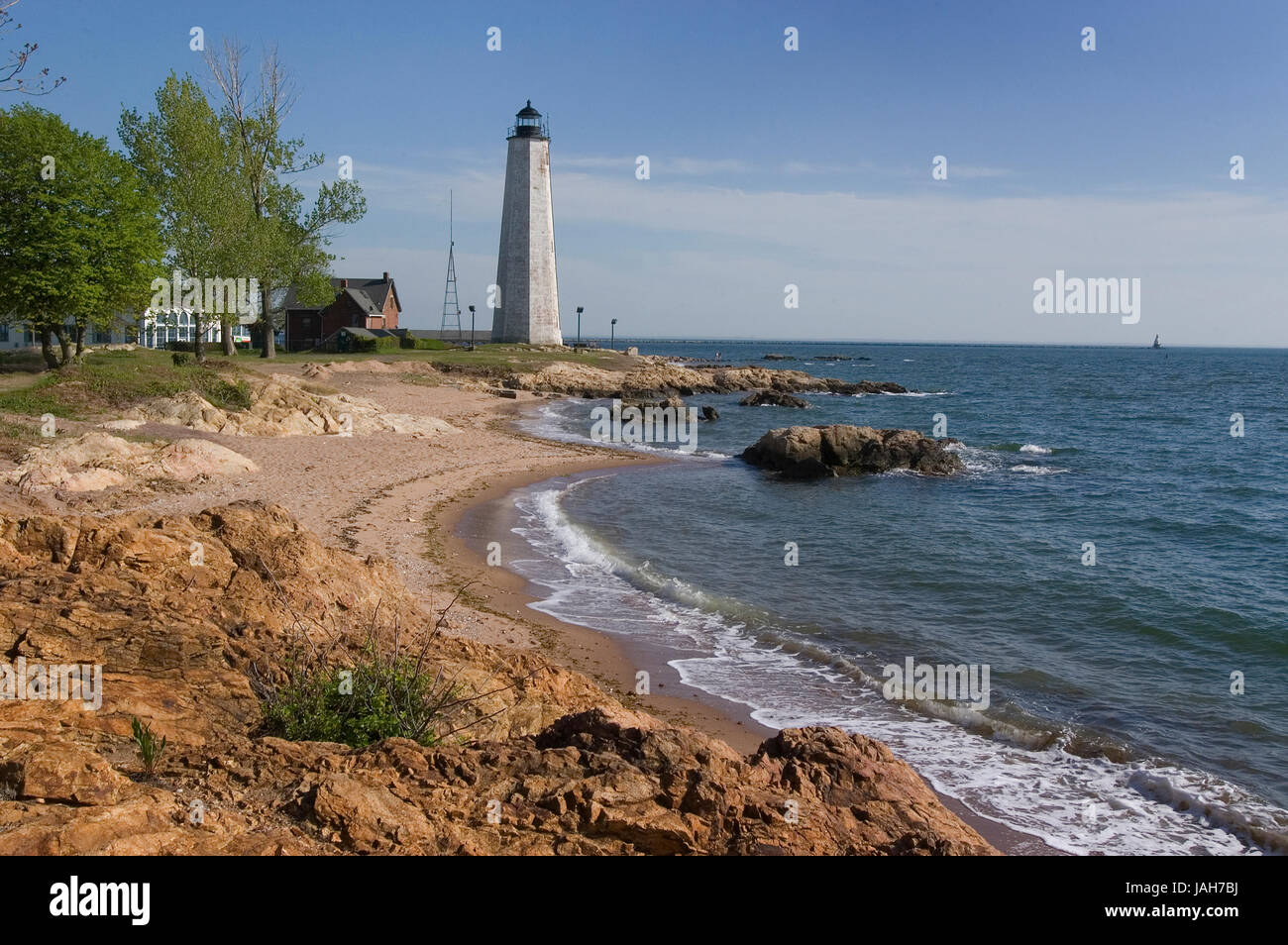 The lighthouse and Lighthouse Poiint Park - New Haven, Connecticut, US Stock Photo