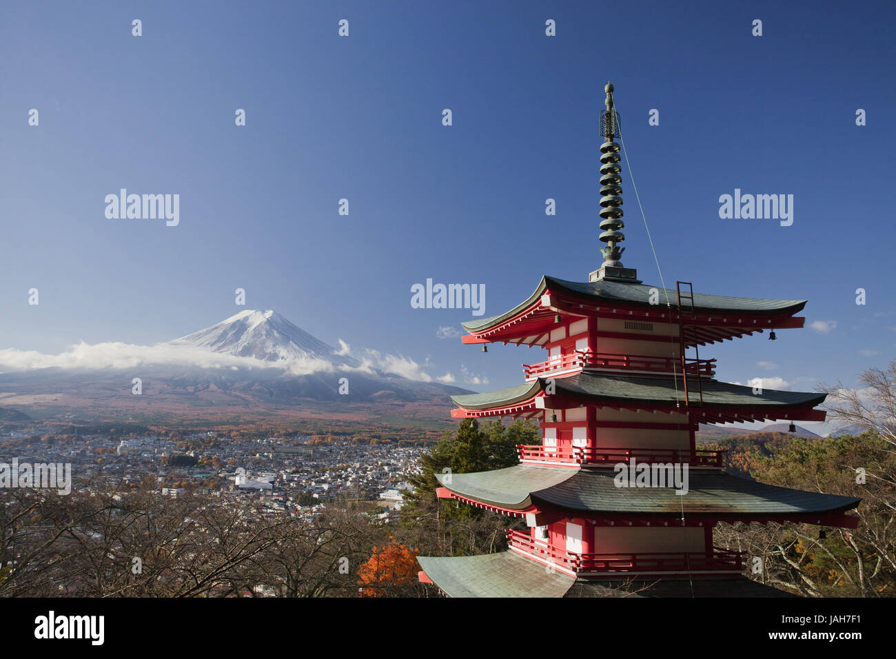 Japan,Fujiyoshida town,Churieto pagoda and Mount Fuji, Stock Photo