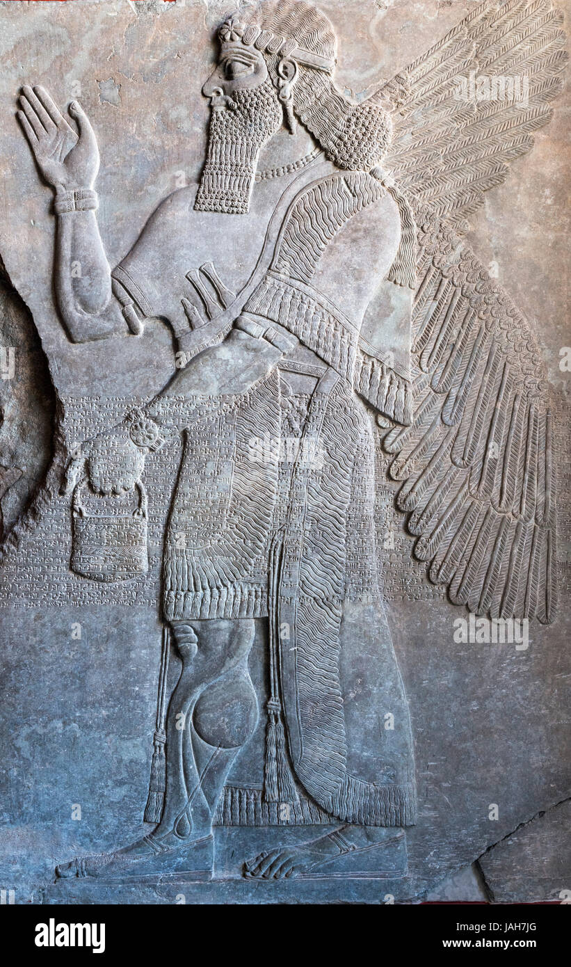 Assyrian relief of King Ashurnasirpal II (883-859 BC), Pergamon Museum, Berlin, Germany Stock Photo