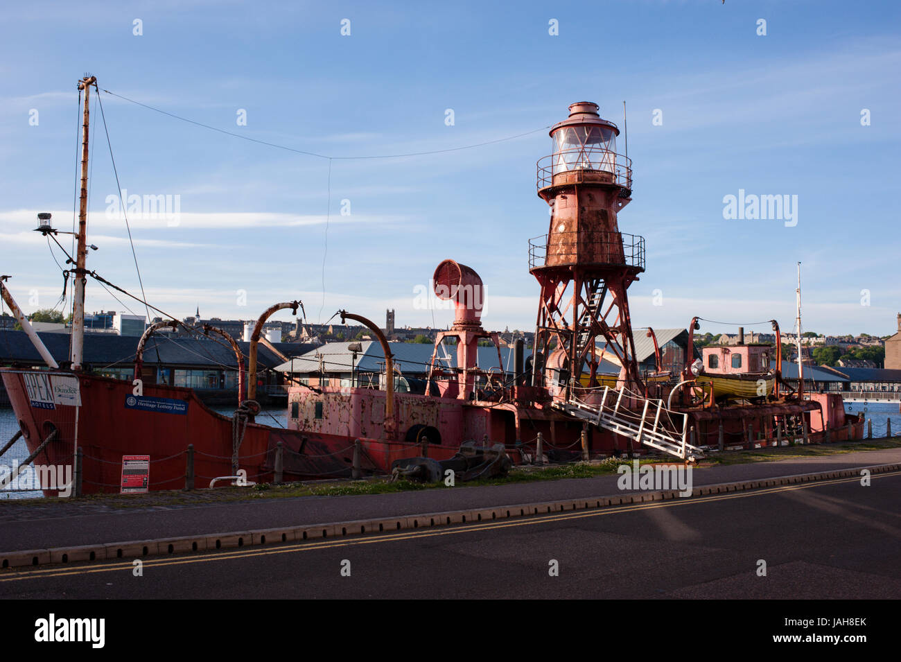 North Carr Lightship berthed in the Victoria Dock. Dundee, Scotland. Situated on the north bank of Firth of Tay Dundee . Stock Photo