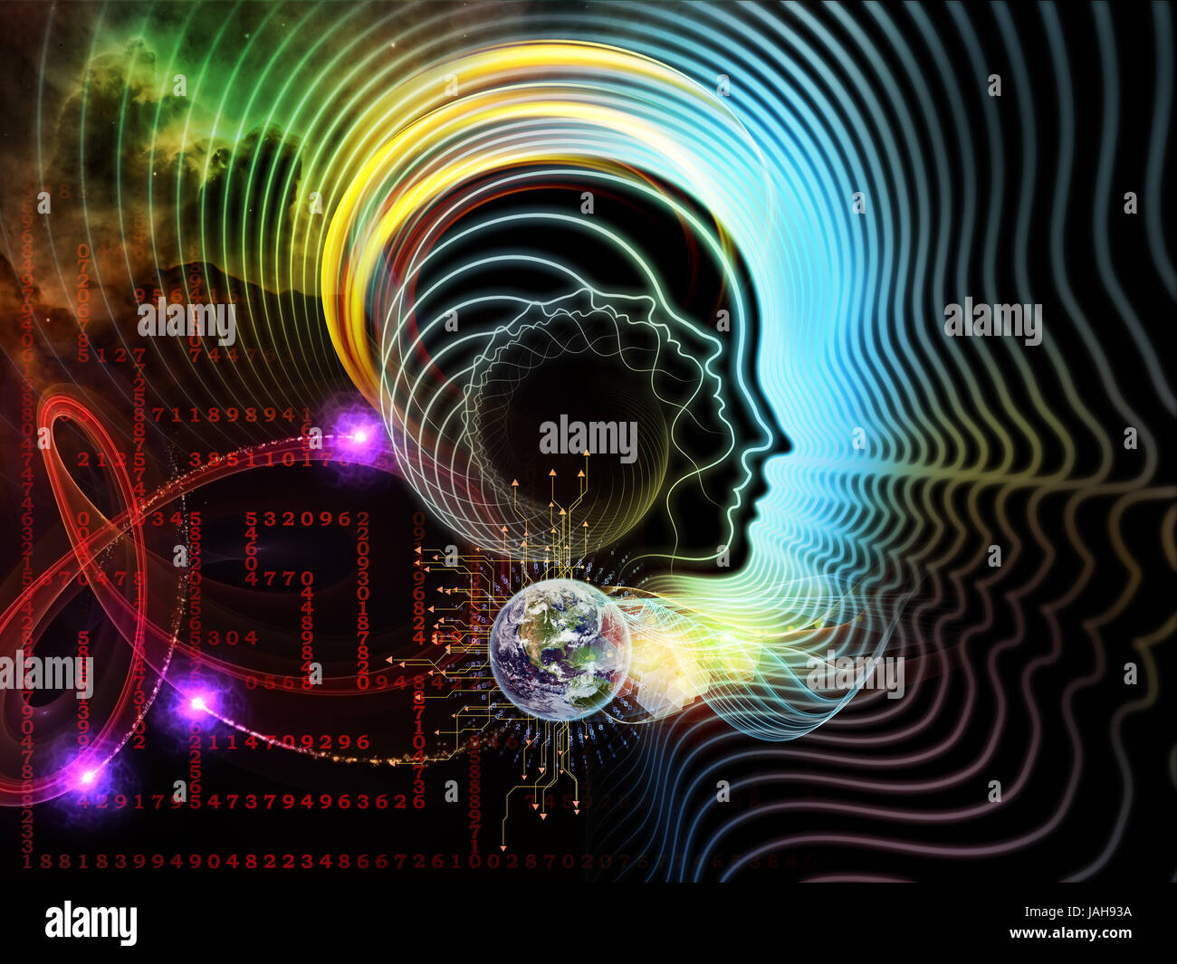 Composition of human feature lines and symbolic elements with ...