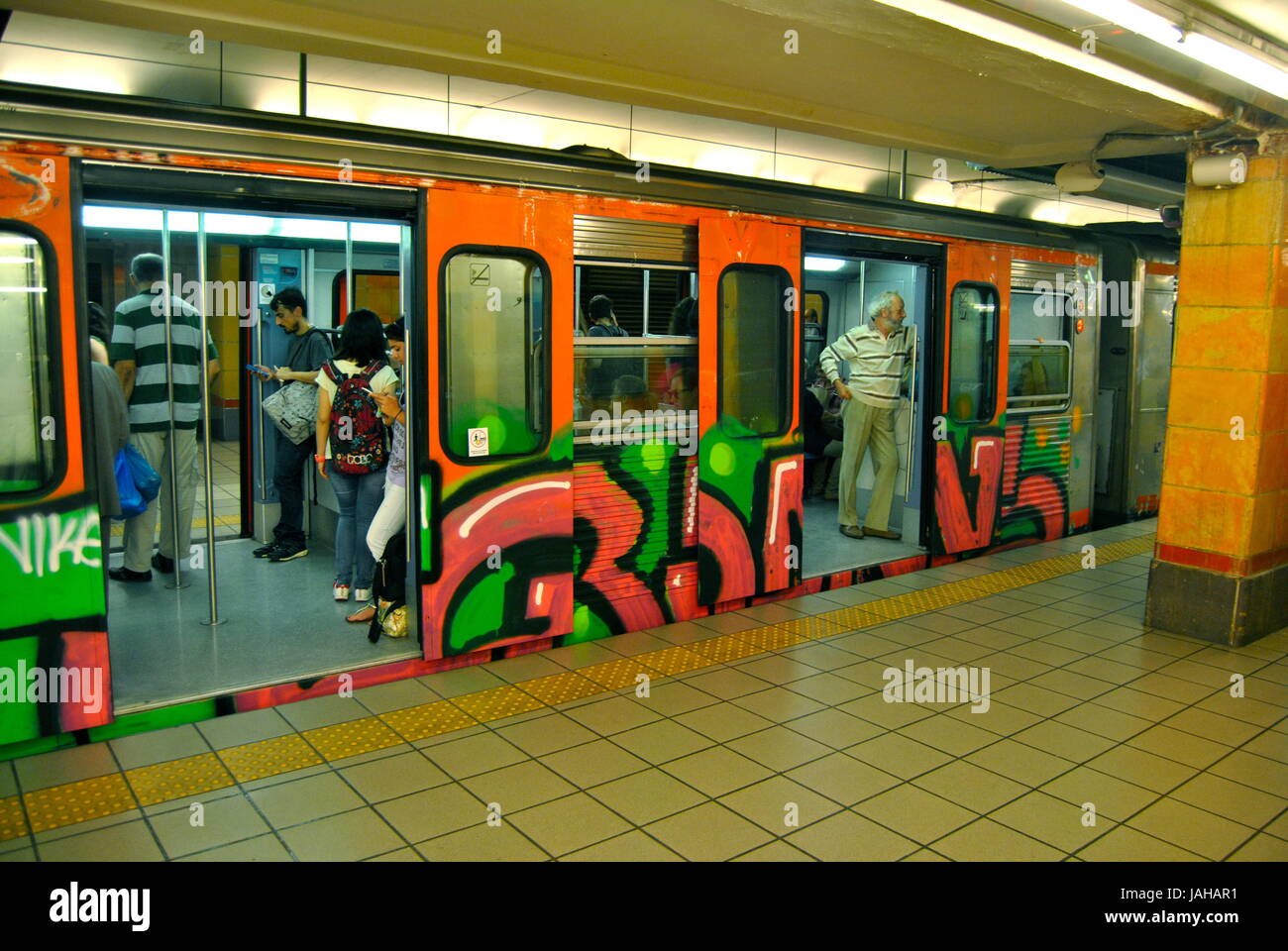 Train graffiti, Athens, Greece Stock Photo