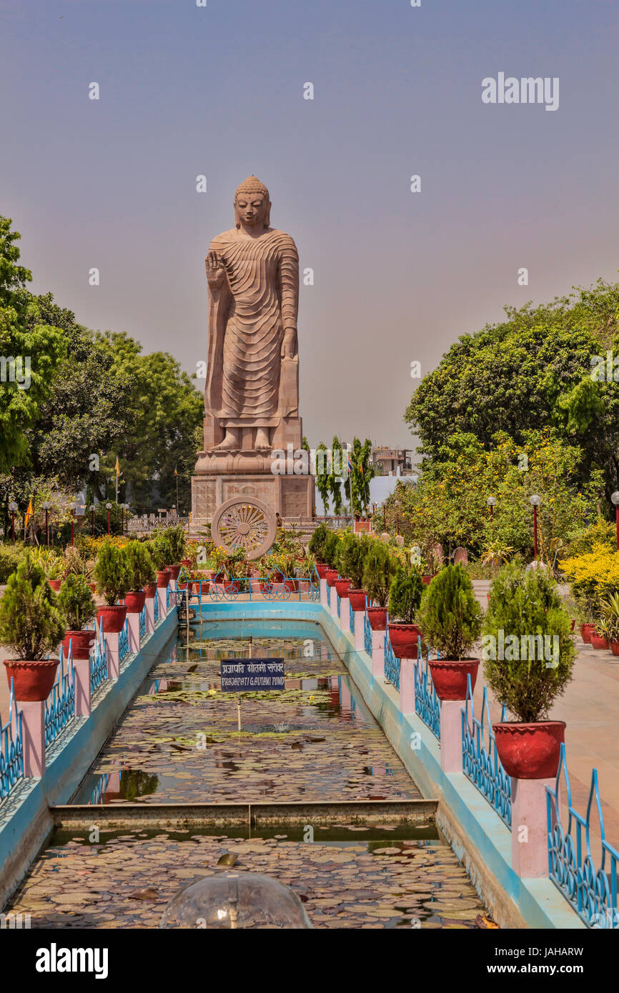 Large 80 foot Lord Buddha Statue standing in Sarnath,Indiamade to of