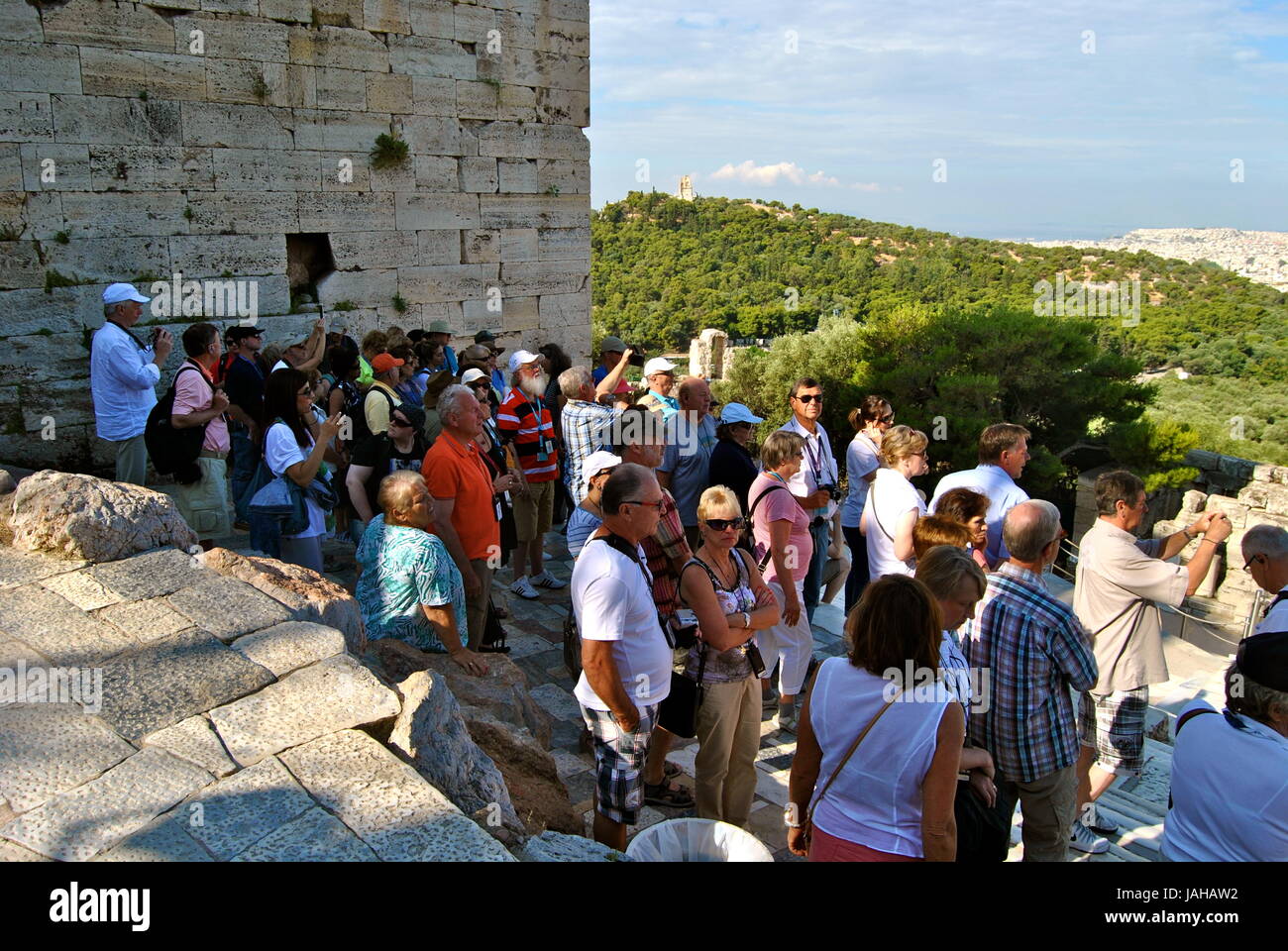 Crowds of tourists at the Acropolis, Athens, Greece Stock Photo