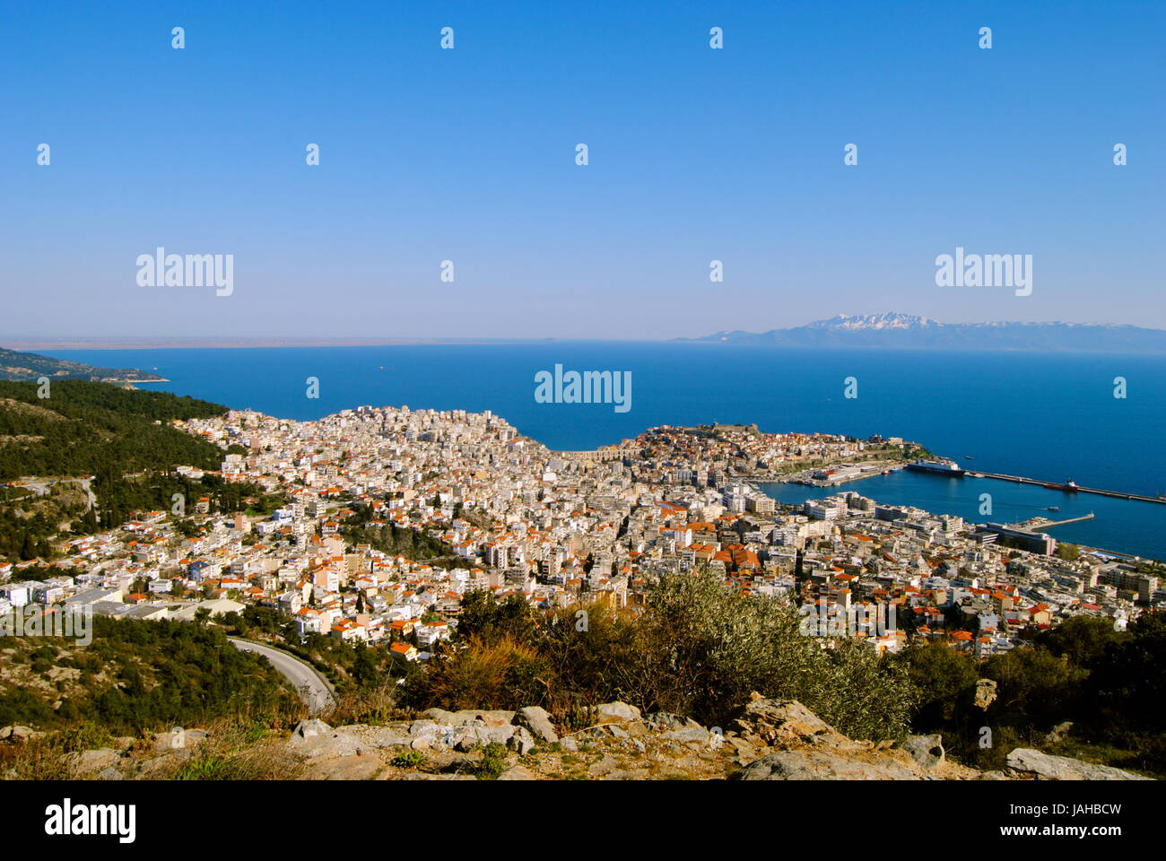 View of Kavala city, Greece Stock Photo