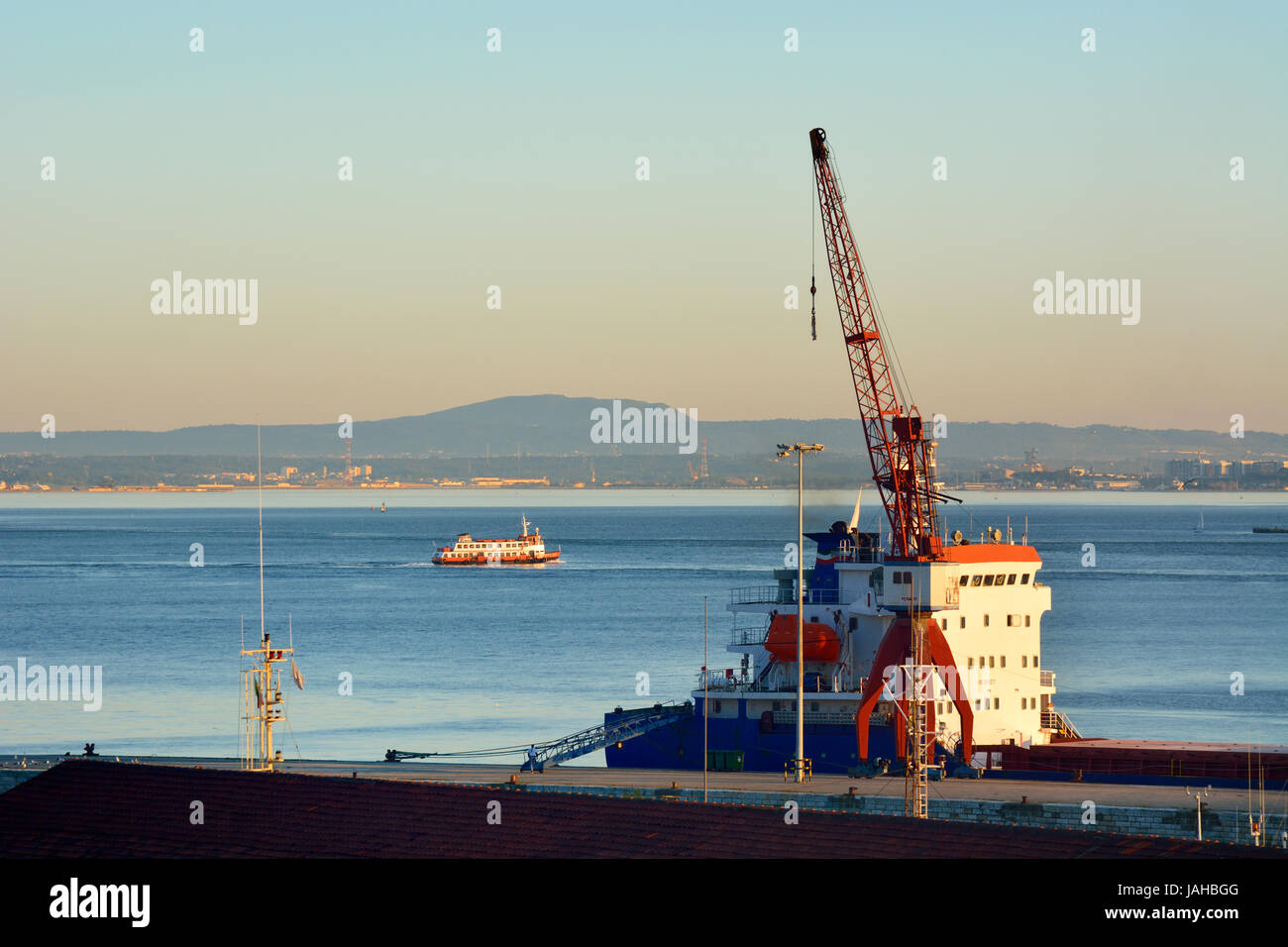 The Tagus river and Lisbon Docks. Portugal Stock Photo