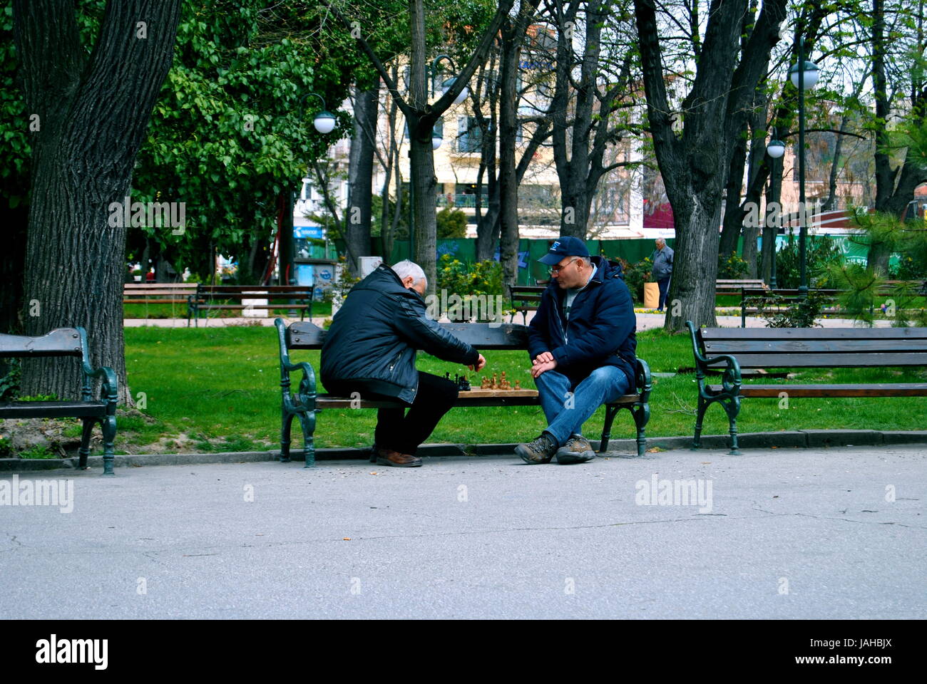 Two men playing chess, Plovdiv, Bulgaria Stock Photo