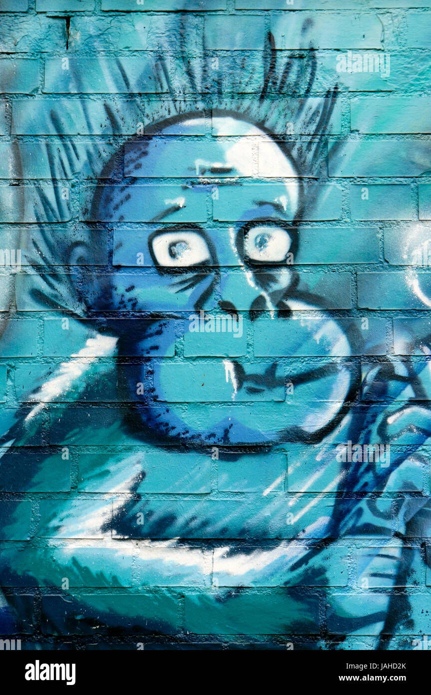 künstlerisches Graffito an der Außenmauer des Kölner Zoo, Nordrhein-Westfalen, Deutschland, Köln Stock Photo
