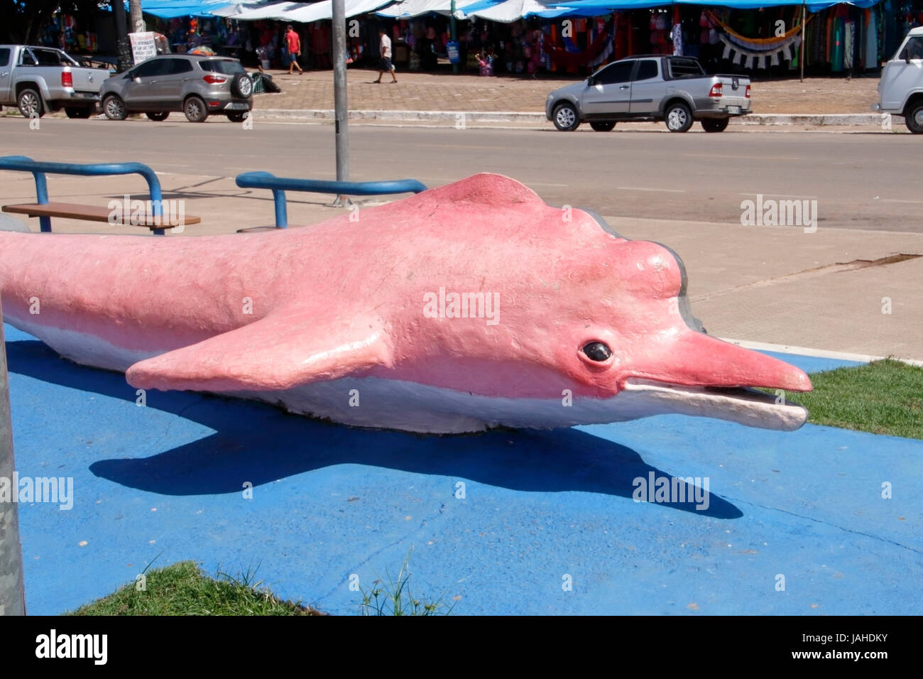 model of Amazon pink river dolphin, on pavement in Santarem, Brazil Stock Photo