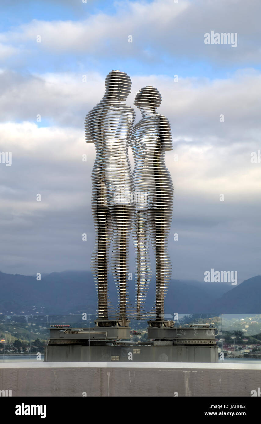 Moving metal sculpture "Ali and Nino". Batumi, Georgia Stock Photo