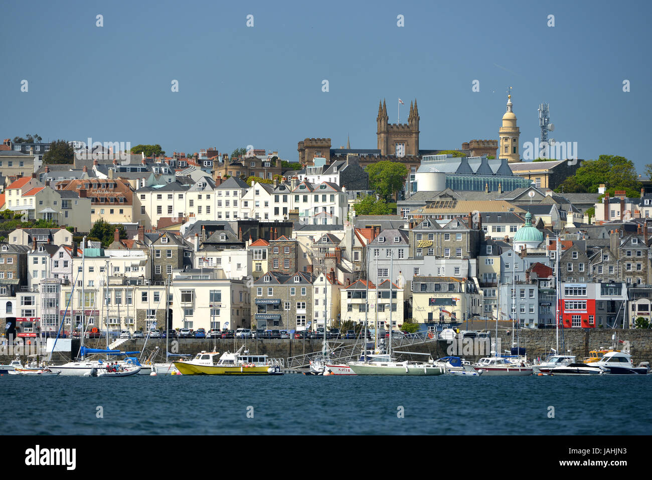 St Peter Port, Guernsey, Channel Isles, from the sea. Stock Photo