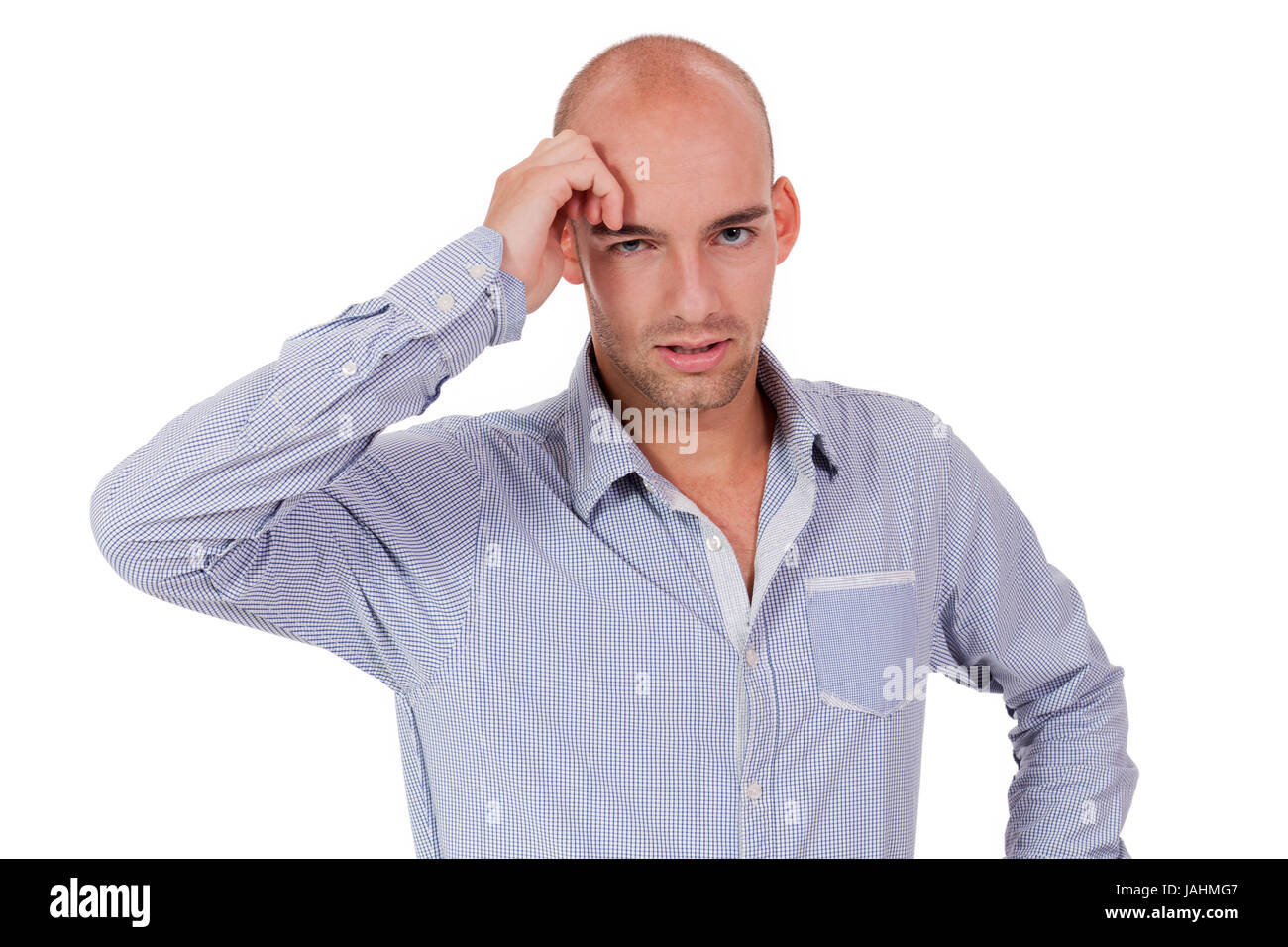 junger erwachsener geschäftsmann mit schmerzen depression müdikget isoliert portrait Stock Photo