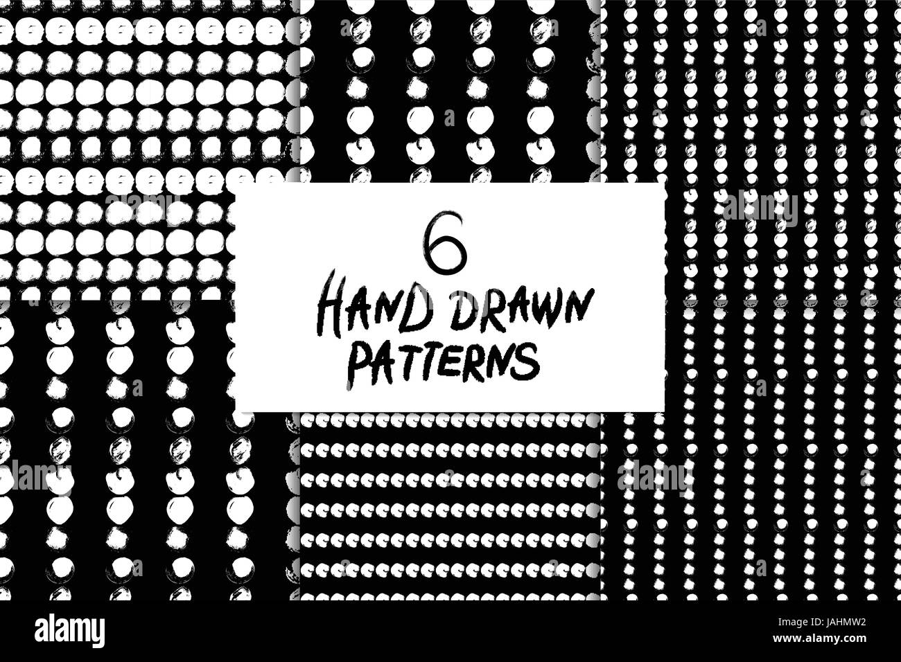 Vector seamless pattern set with circles brush strokes. Black and white ...